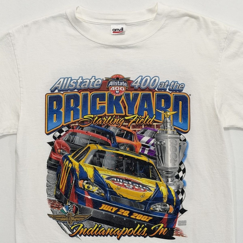 Vintage Y2K Allstate 400 at the Brickyard T-Shirt White M Anvil Graphic Tee